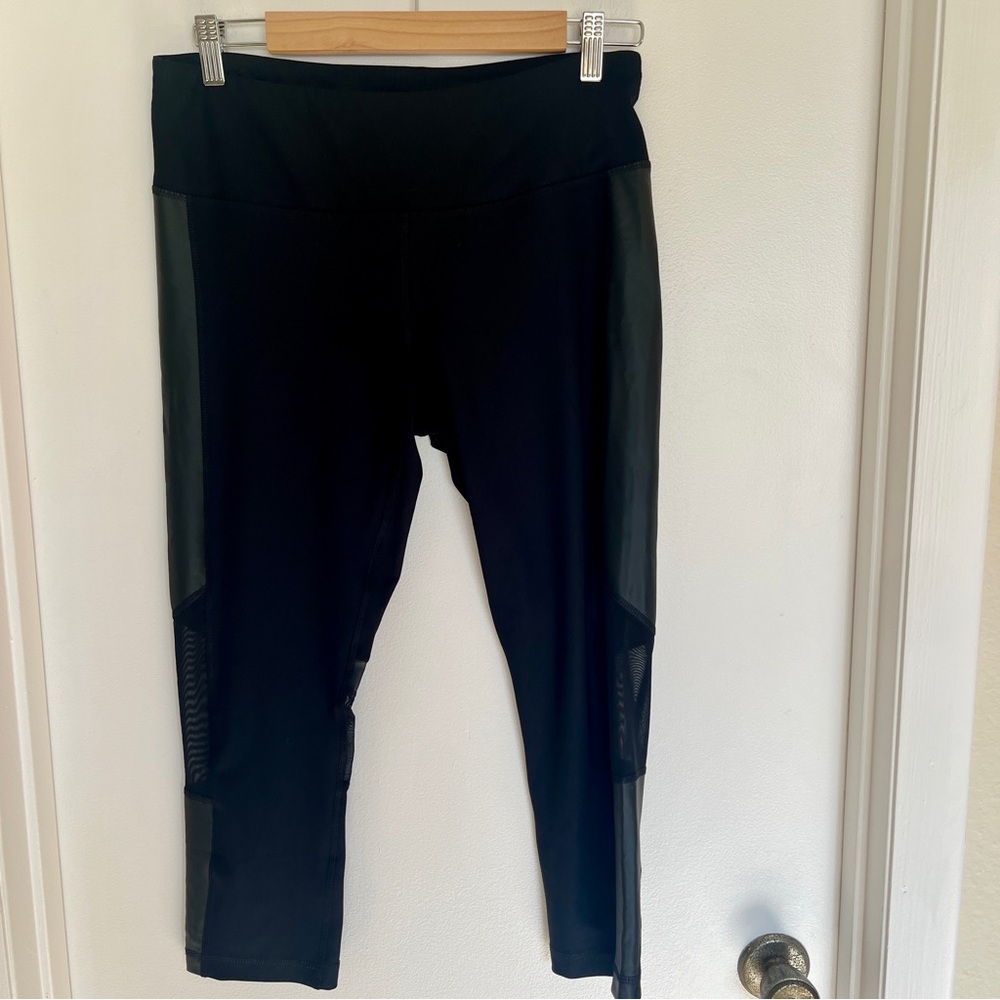 90 Degree By Reflex Black, Faux‎ Leather, Mesh Legging,  New, Activewear, Size L